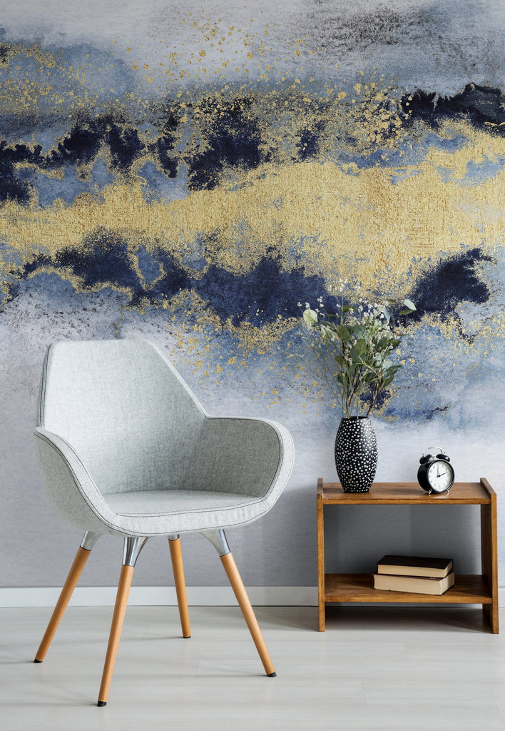Blue and Gold Watercolour Wallpaper