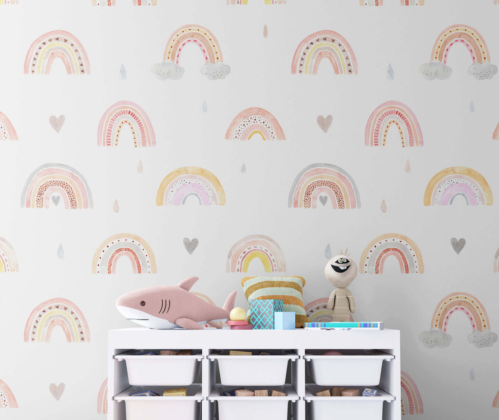 Boho Rainbow Wallpaper, Neutral Rainbow Wallpaper, Children's Wallpaper, Pre Paste Wallpaper, Removable Wallpaper