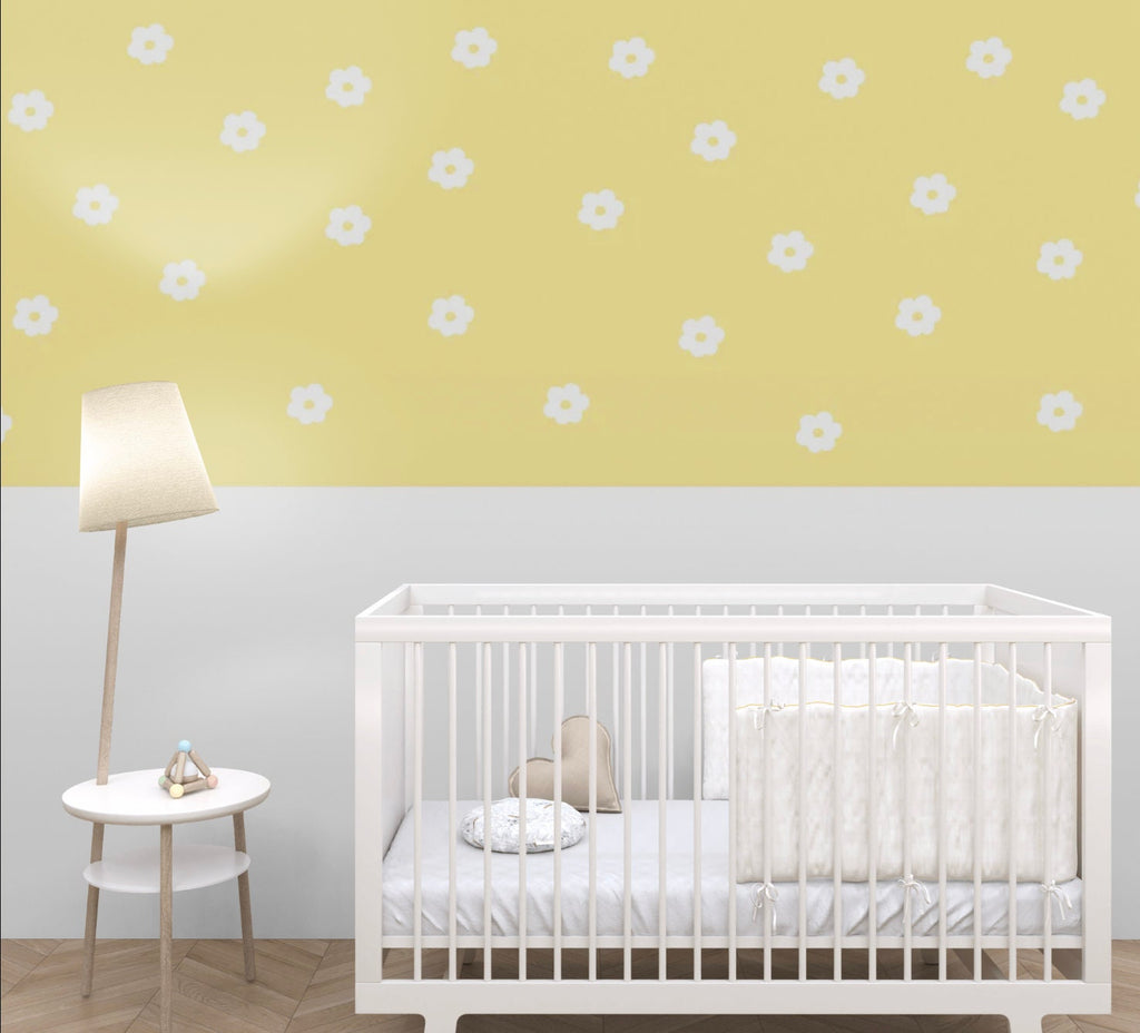 Daisy Wall Stickers (Yellow), Peel and Stick Wall Stickers, Quick Daisy Bedroom Makeover