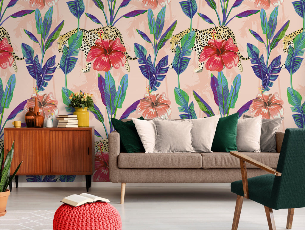 Leaf Wallpaper, Leopard Wallpaper, Palm Wallpaper, Pre Paste Wallpaper, Removable Wallpaper, Tropical Wallpaper