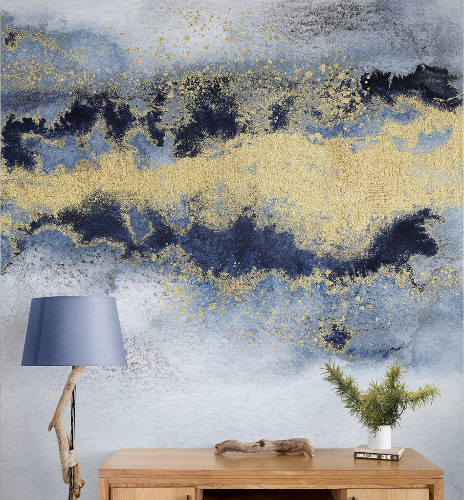 Blue and Gold Watercolour Wallpaper