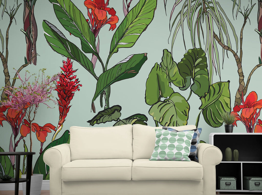 Botanical Wallpaper, Leaf Wallpaper, Tropical Wallpaper, Pre Paste Wallpaper, Removable Wallpaper
