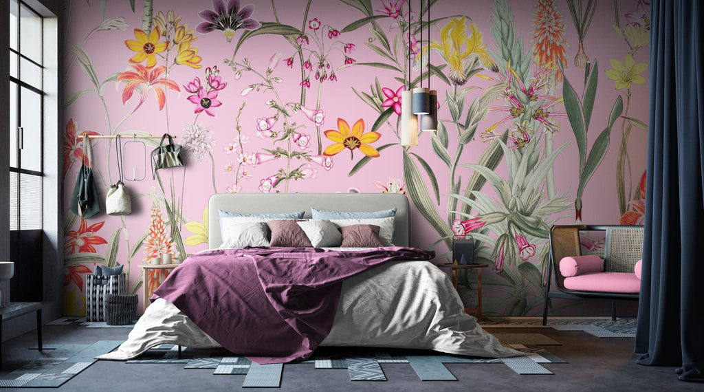Botanical Wallpaper, Flower Wallpaper, Green Wallpaper, Pre Paste Wallpaper, Removable Wallpaper, Tropical Wallpaper