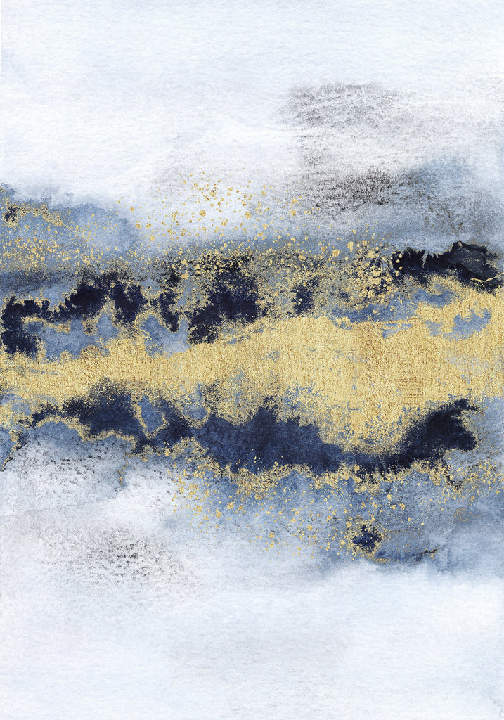 Blue and Gold Watercolour Wallpaper