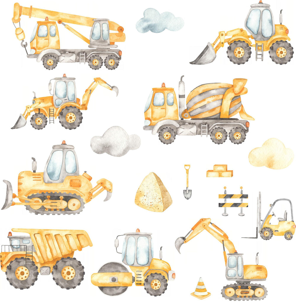 Ultimate Watercolour Digger Sticker Collection, Bedroom Wall sticker, Nursery Wall Sticker, Digger Stickers