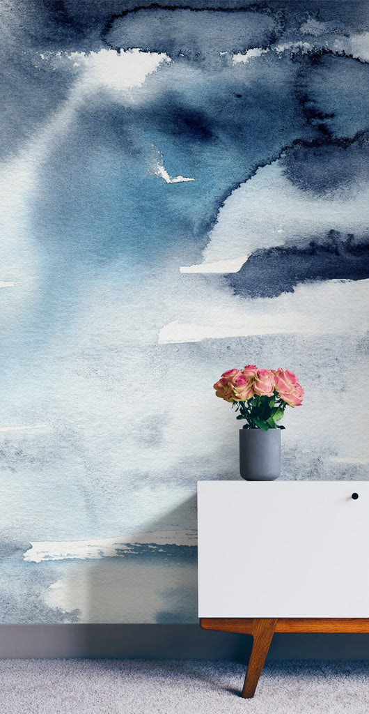 Navy Blue Wallpaper, Seagull Wallpaper, Blue Watercolour Wallpaper, Bird Wall Decals, Wall Decals for Bedroom, Nursery, Playroom Wall Decor