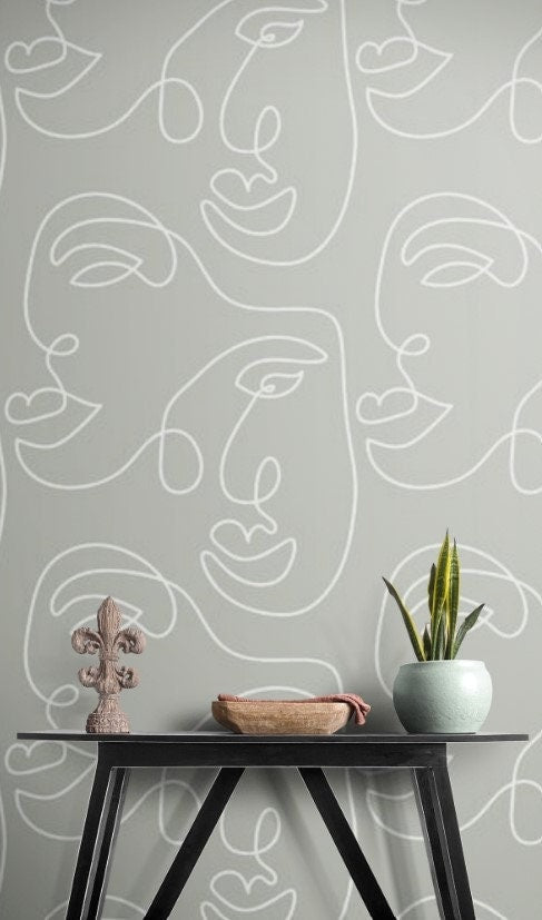 Abstract Face Wallpaper, Pre Paste Wallpaper, Removable Wallpaper, Luxury Wallpaper, Abstract Wallpaper