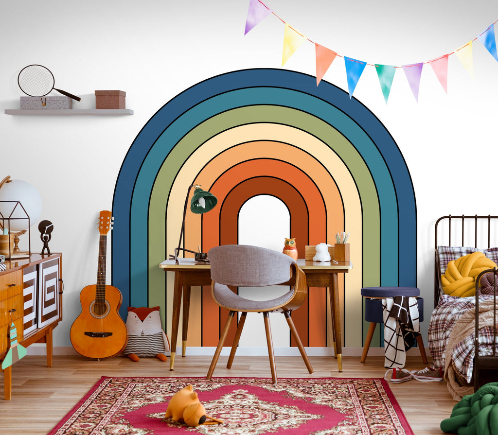 Rainbow Wall Decal, Retro Rainbow Wall Sticker, Cute Rainbow Wallpaper, Rainbow Wall Decor, Wall Decals for Bedroom, Nursery, Playroom,