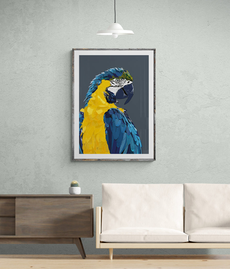 Parrot Art Print, Wall Prints, Living Room Art, Luxury Wall Art, Bedroom Art, Kitchen Art, Art Prints, Blue and Yellow Macaw