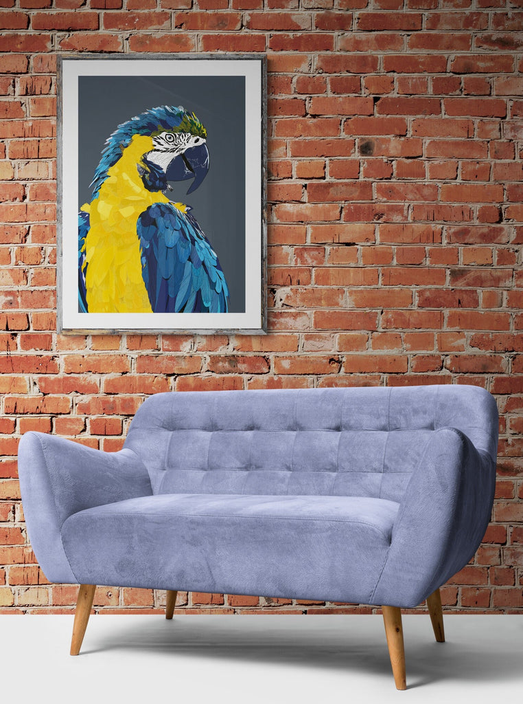 Parrot Art Print, Wall Prints, Living Room Art, Luxury Wall Art, Bedroom Art, Kitchen Art, Art Prints, Blue and Yellow Macaw