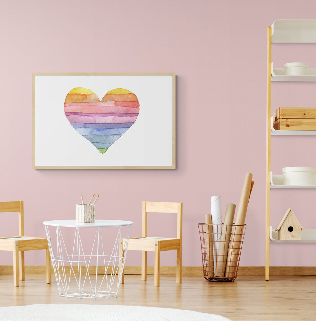 Watercolour Rainbow Heart Wall Print, Rainbow Heart, Bedroom Wall Prints, Illustrated Wall Art, Nursery Wall Art, Playroom Art, Bedroom Art