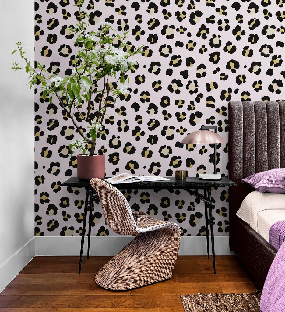 Blush Pink Leopard Print Wallpaper, Animal Wallpaper, Leopard Wallpaper, Pre Paste Wallpaper, Removable Wallpaper