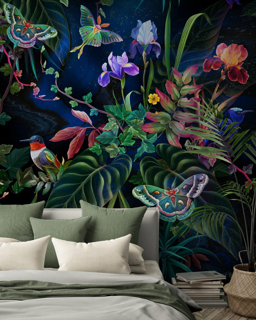Tropical Paradise Wallpaper, Flower Wallpaper, Butterfly Wallpaper, Pre Paste Wallpaper, Peel & Stick Wallpaper