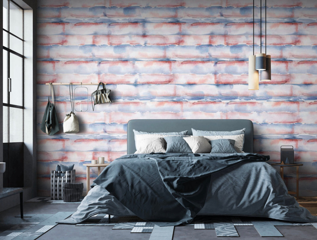 Watercolour brick wallpaper. Hand painted subtle and bright abstract pattern. Pre Paste and Removable Wallpaper.