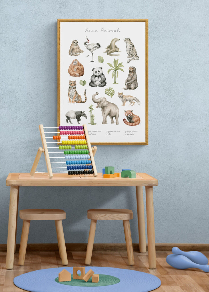 Asian Animals Art Print, Educational Wall Prints, Watercolour Wall Art, Children's Bedroom Art, Kid's Art, Art Prints, Nursery Art