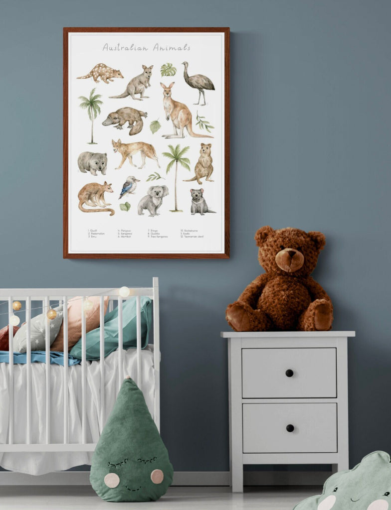 Australian Animals Art Print, Educational Wall Prints, Watercolour Wall Art, Children's Bedroom Art, Kid's Art, Art Prints, Nursery Art