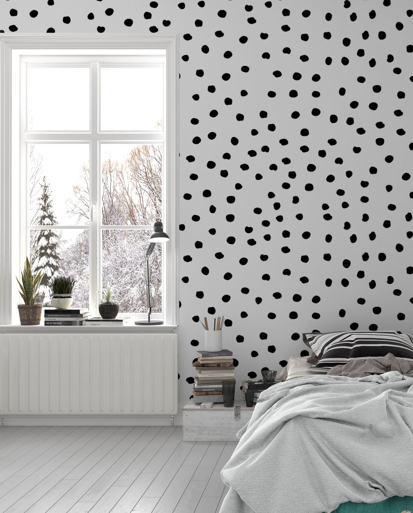 Dalmatian Spot Wallpaper, Dalmatian Black Spots Wallpaper, Monochrome Wallpaper, Teen Wallpaper, Pre Paste Wallpaper, Removable Wallpaper