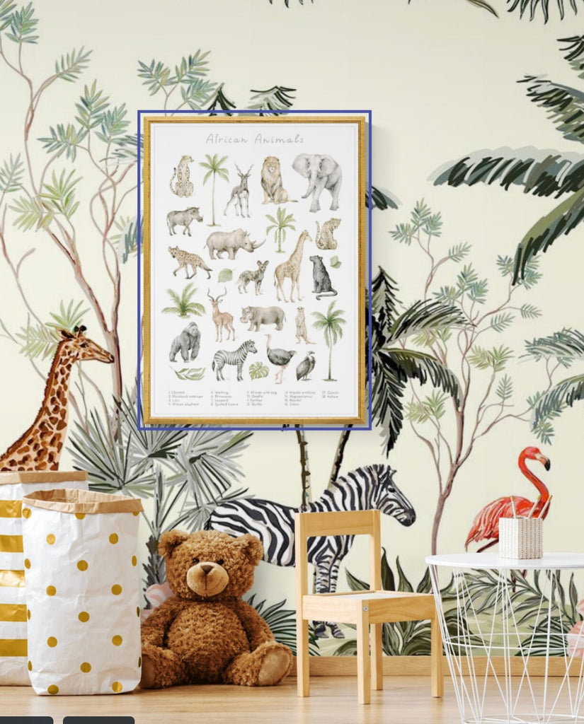 African Animals Art Print, Educational Wall Prints, Watercolour Wall Art, Children's Bedroom Art, Kid's Art, Art Prints, Nursery Art