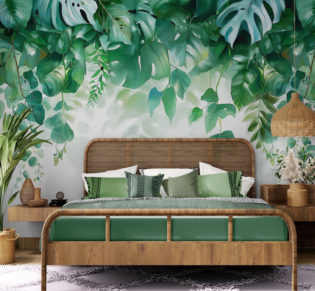 Bohemian Wallpaper, Bohemian Leaves, Leaf Wallpaper, Bedroom Wall Mural, Wall Mural, Pre Paste Wallpaper, Removable Wallpaper